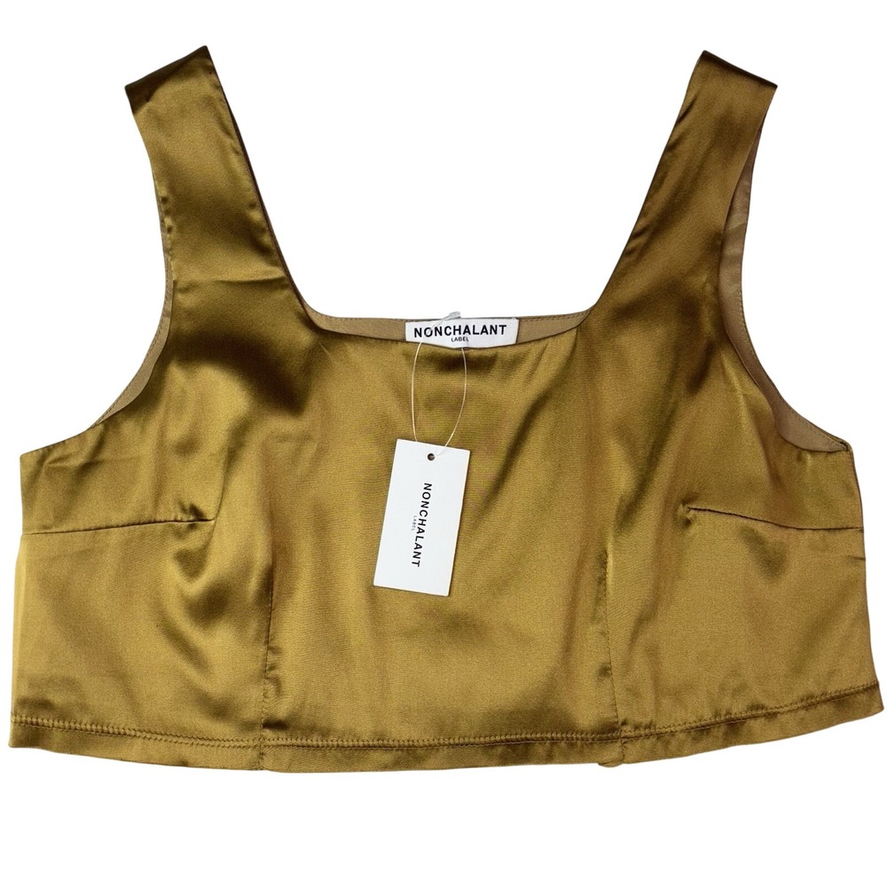 NONCHALANT LABEL‎ Size Medium Women's Brown Charli Crop 100% Silk Top Lined